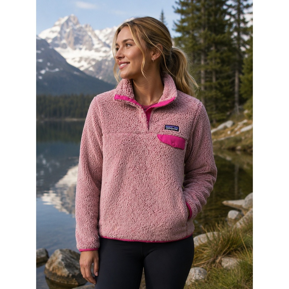 Patagonia Women's Small Los Gatos 1/4 Snap Fleece Pullover Pink Sherpa Jacket - Picture 1 of 9